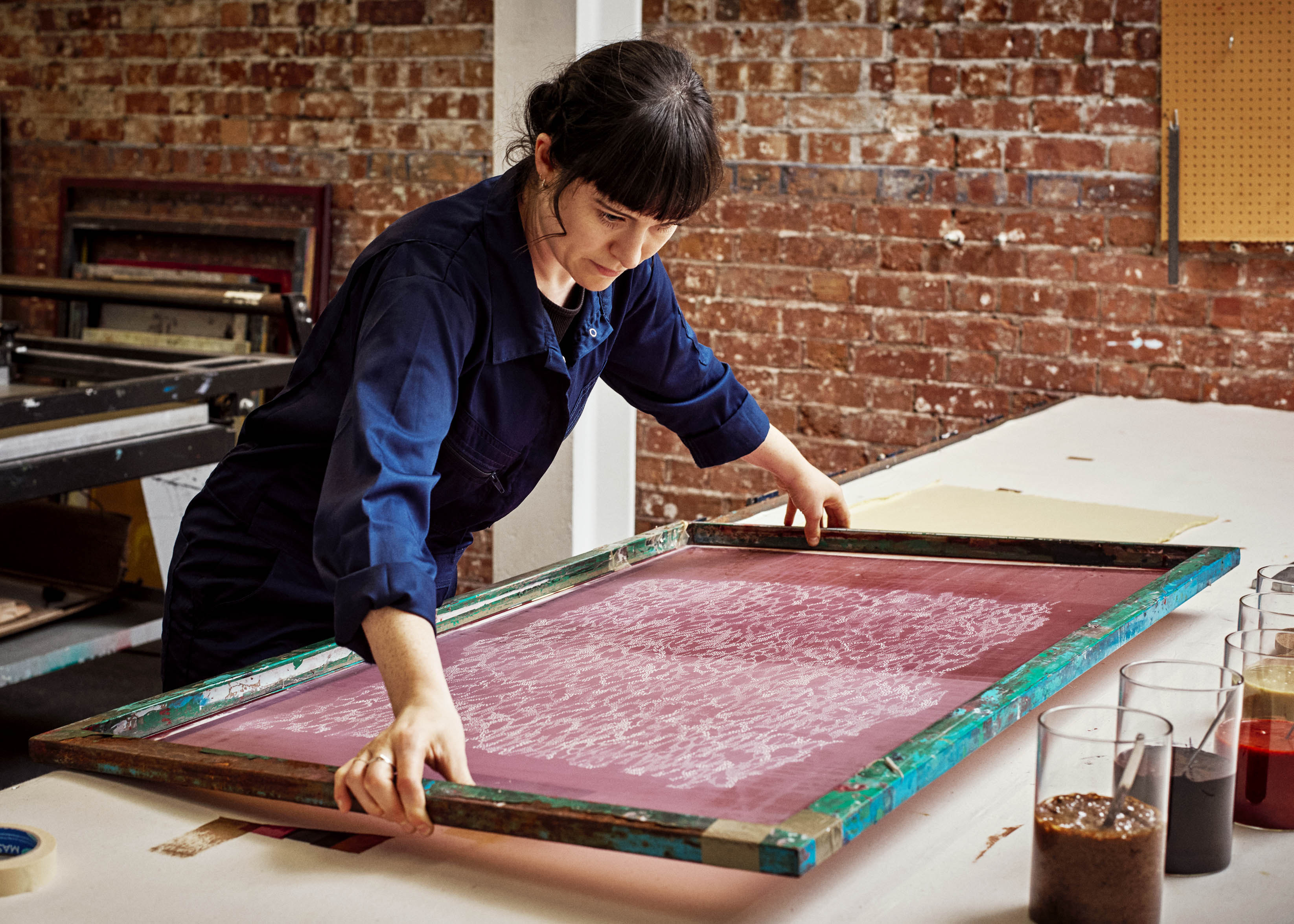 christine teeling screen printing textiles in vauxhall london print studio 